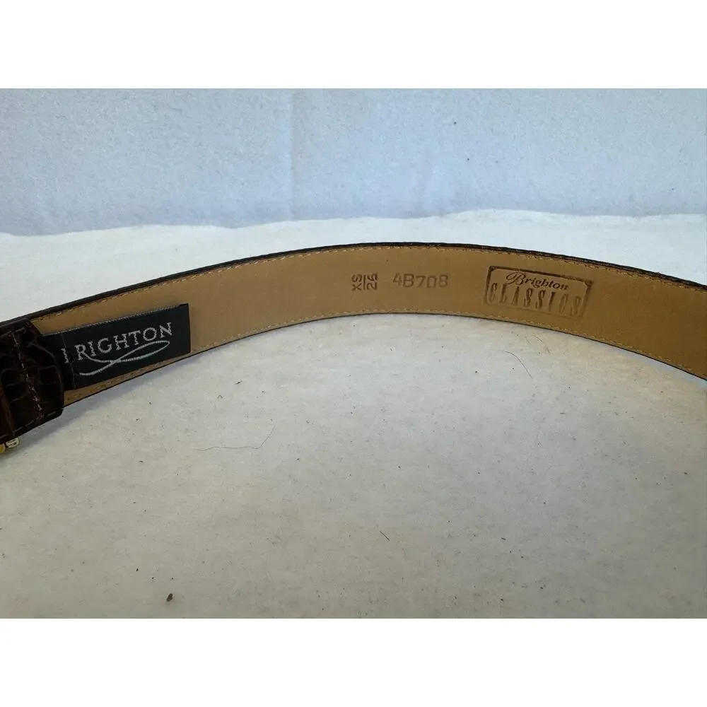 Vtg Brighton Brown Snake Embossed Leather Belt Gold Silver Tone Buckle 4B708‎ XS